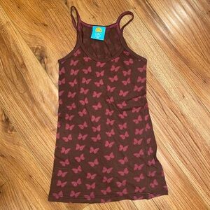 Brown Tank Top with Pink Butterfly Print